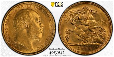 1908-S 1/2 Sov S-3977B AU58