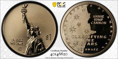 2019-S $1 American Innovation DE Rev PR Cannon, Classifying the Stars PR68