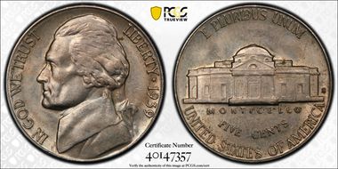 1939-S 5C Reverse of 1938 AU58