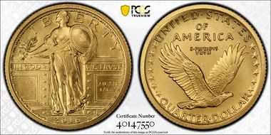 2016-W 25C 100th Anniversary Gold SP70