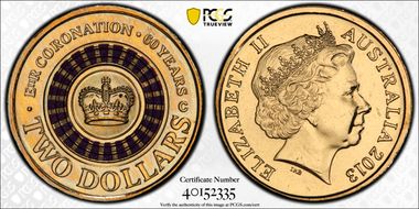 2013-C $2 Coronation Colorized MS68