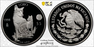 1998-Mo 5 Peso World Wildlife Fund - Lobo PR68DCAM