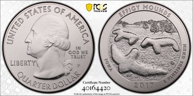 2017-P 25C Effigy Mounds NP 5 oz Silver SP70