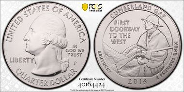 2016-P 25C Cumberland Gap NP 5 oz Silver SP68