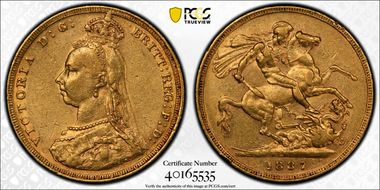 1887-M Sov S-3867 DISH M1 1st Obv JEB Higher Spaced AU50