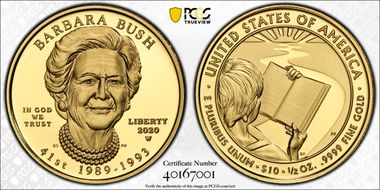 2020-W $10 Barbara Bush First Strike PR69DCAM