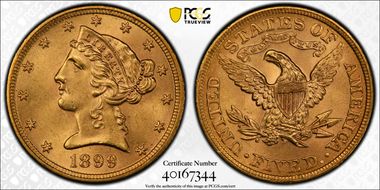 1899 $5 MS64+