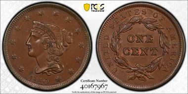 1840 1C N-8, Large Date AU58BN