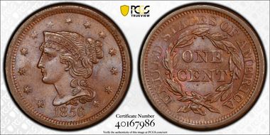 1856 1C N-2, Slanted 5 MS64BN