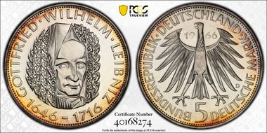 1966-D 5 Mk Leibniz J-394 PR67CAM