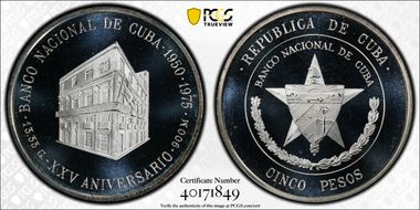 1975 5 Peso National Bank Ann. PR68DCAM