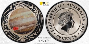 2017 50C Planetary Coins Jupiter Colorized MS70