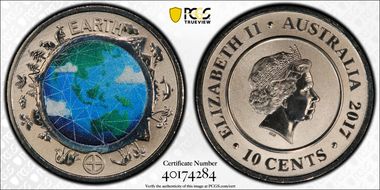 2017 10C Planetary Coins Earth Colorized MS70