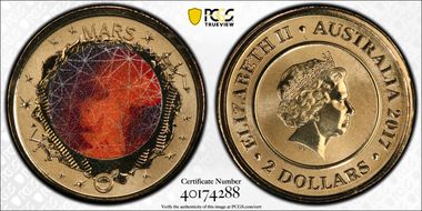 2017 $2 Planetary Coins Mars Colorized MS69