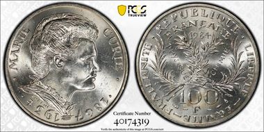 1984 100 Fr Curie Gad-899 MS63