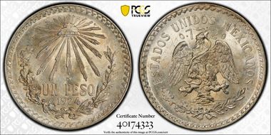 1924-M Peso KM-455  Ag MS64