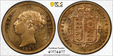 1880-S 1/2 Sov S-3862D Cross not Buried AU58