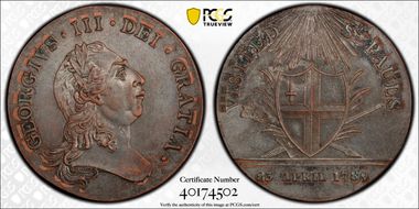 1789 Tk 1D DH-177 Middlesex National Series Silvered Cu AU58