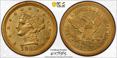 1843-O $2.50 Large Date AU55