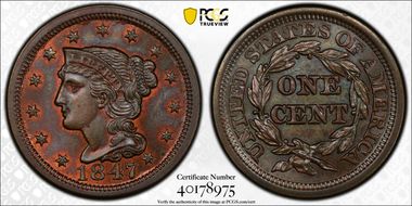 1847 1C Newcomb 39 MS65+ BN