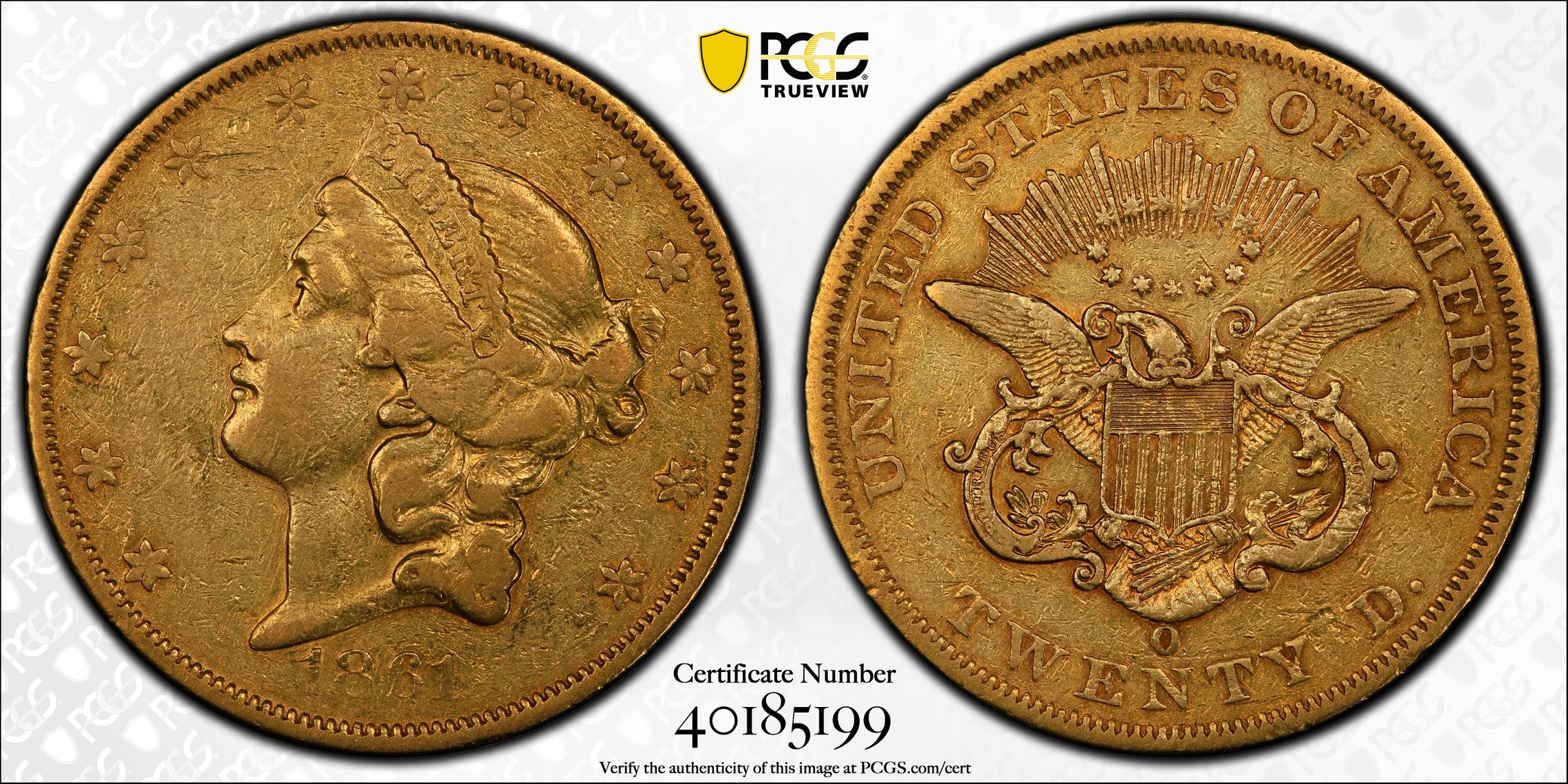 1861-O $20 VF35 PCGS