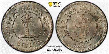 1884 Tk 1R Rulau-Ori 27 CuNi R.L. Sanchez Sucesion MS65