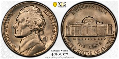 1939-D 5C Reverse of 1938 MS67+ FS