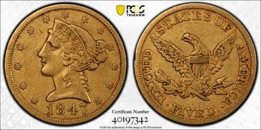 1847 $5 VF30