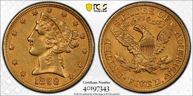 1898 $5 AU58