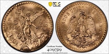 1947 50 Peso KM-481  Au MS66