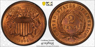 1864 2C Large Motto MS65RB