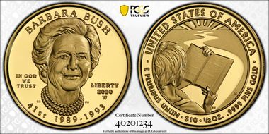 2020-W $10 Barbara Bush First Strike PR69DCAM