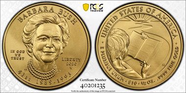 2020-W $10 Barbara Bush First Strike MS70