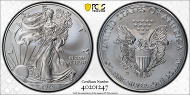 2020-W $1 Burnished Silver Eagle SP70