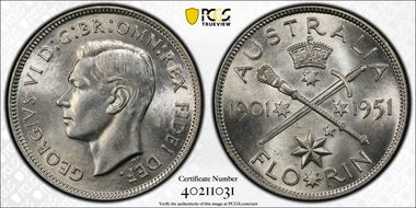 1951(m) Florin Jubilee KM-47  Ag MS62