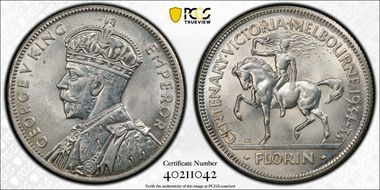 1934-35 Florin Centennial KM-33  Ag MS64
