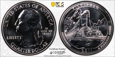 2011 25C Vicksburg NP 5 oz Silver MS68PL