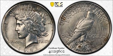 1921 $1 High Relief, Peace N1