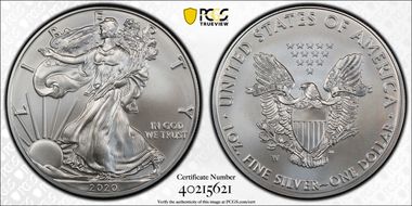 2020-W $1 Burnished Silver Eagle SP70