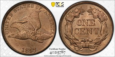 1857 1C Flying Eagle MS65+