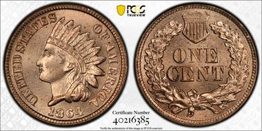 1864 1C Copper-Nickel MS65+