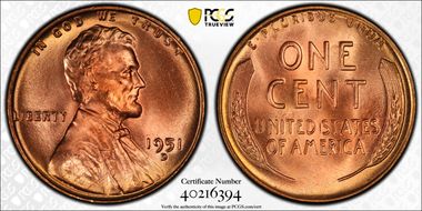1951-D 1C MS67+ RD