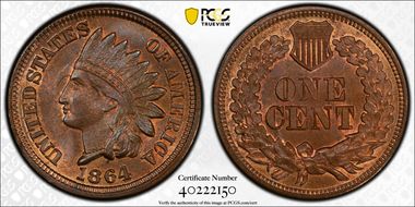 1864 1C Bronze MS66BN