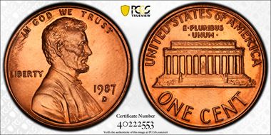 1987-D 1C MS67RD