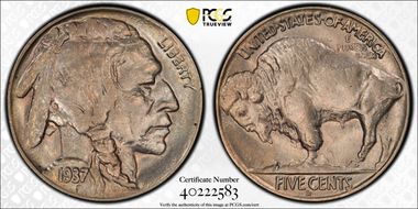 1937-D 5C 3 Legs MS63