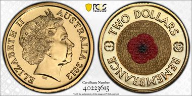 2012-C $2 Remembrance Day Colorized MS68