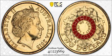 2015 $2 Lest We Forget Colorized MS65