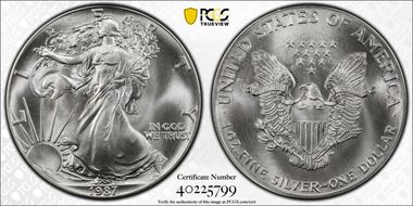 1987 $1 Silver Eagle First Strike MS69