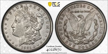 1921-S $1 VAM 1B-4b Thorn Head AU50