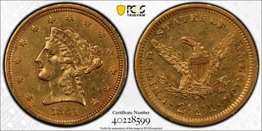 1861 $2.50 New Reverse AU55